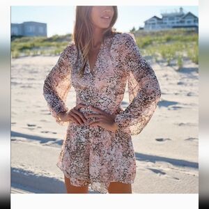 Express Abstract Print Pleated Button Front Romper - Xs